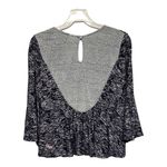 Akemi + Kin Gray Lace Cropped Top Printed Crisscross Necktie Boho Flare Sleeve Photo 1