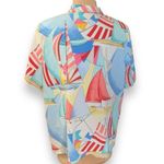 Vintage Top Blue Yellow Nautical Sailboat Print Crinkle Fabric Short Sleeve 16 Photo 1