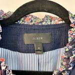 J.Crew  Lady Jacket Navy Blue Floral Liberty Fabric Ruffle Trim Tweed Blazer (4) Photo 9