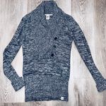 Roxy Woman’s Long Sleeve Collared Black & White Speckled Sweater Size Medium Photo 2