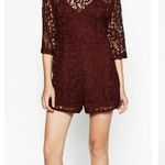 ZARA Guipure Lace Crochet Burgundy High Neck Romper Jumpsuit Medium Photo 16
