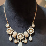 Women's White Teardrop Beaded Bib Necklace With Lobster Clasp Elegant Jewelry Photo 0