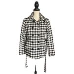 New Look WOOL BLEND Black and White Houndstooth Belted Pea Coat. Size L/G Size L Photo 2