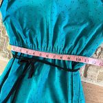 Vintage 70s 80s Teal Comma Print Dress w/ Double Rope Tie Belt quirky unique Blue Photo 5