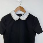 Pearl Detail Collared Short Sleeve Top Size Large Black Photo 1