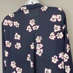 EXPRESS Portofino Shirt Blue Floral Polyester V-Neck Long Sleeves Office Small Photo 6