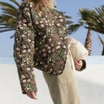 ALC Frank A.L.C. Emory Jacket Quilted Wide Lapels Long Sleeves Printed Brown Green NWT S Photo 0