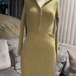 AMTIOUS 🌸 olive ribbed knit collared zipper sweater dress ✨ Green Photo 4