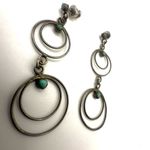 Sterling silver and turquoise double circle long drop earrings Photo 3