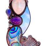 Sajen Brooch Pendant Silver Water Goddess Abalone Shell Amethyst Lolite Peridot Blue Photo 0