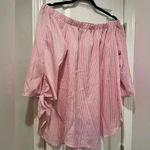 Just Quella  Pink Stripe Flowy Short Sleeve Bow Off the Shoulder Blouse Size L Photo 0