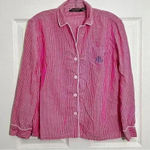Ralph Lauren Lauren  Pink and white Pajama Button Down top with blue | size small Photo 0