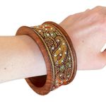 Paisley Ribbon Wooden Bangle Boho Bracelet Orange Photo 4