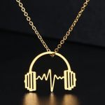 Gold Headphone Music Lover Necklace, Hip Hop DJ Rapper - Jewelry Mens/Womans Photo 0