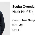 Lululemon Scuba Half-Zip Oversized - True Navy- Gold Zipper Photo 2