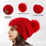 Winter Cozy Warm Pom Pom Dark Gray Beanie Soft Fleece Lined Slouchy Skiing NWT Photo 2