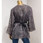 Nicole Miller Women's Black Grey Leopard Print Chiffon Sequin Belted Top Size XL Photo 3