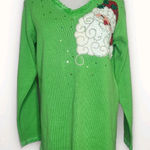 Vintage Quacker Factory Christmas Sweater Women's S Santa Beaded Sequin Green Photo 0