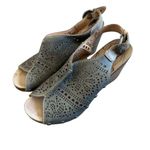 Pikolinos Benissa Laser Cut Green Leather Wedge Sandals Leather Size 38 7.5 Photo 3