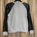 Michael Kors Gray Black Studded Raglan Faux Leather Sleeve Sweater Small Photo 1