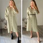 ZARA  Green Linen Blend Shirt Dress with Pockets Size M Photo 4