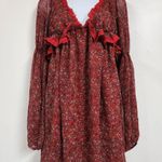 Free People Pennie Printed Babydoll Lace Ruffles Mini Dress S Cherry combo size Photo 4