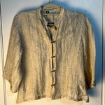 VTG Arise Linen Silk Jacket Medium Beige Fringe Seams Wooden Buttons Boho Photo 0