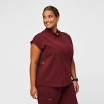 FIGS Rafaela Oversized Scrub Top in Burgundy, Size Medium Photo 2