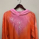 Bella Canvas Orange and Pink Ombré Tunic Top Hoodie Pullover Lace Hem Floral Pattern XL Photo 2