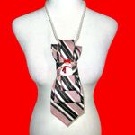 “Dainty Dapper”Festive Striped Tie Necklace with adorable snowman brooch Black Photo 2
