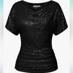 Grace Karin Grace Karen Short Sleeve Top Blouse Black Sequin Size Large Drapey Neck Photo 8
