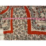 Democracy  BOHO Women’s Size M Beige Floral 3/4 Bell Sleeve Ruffle Hem Top Blouse Photo 4