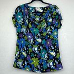 Chaus Floral Top Cowl Neck Short Sleeves Stretchy Material Sz S Purple Photo 0