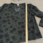 Ava & Viv  Shirt Womens Sz 1X  Balloon Sleeve Emerald Green Satin Floral Blouse Photo 7