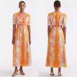 SALONI Tabitha Floral Print Silk Midi Dress Size 4 Orange Photo 12