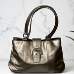 Coach Metallic Bronze Leather Buckle Shoulder Bag Satchel Handbag Purse Photo 0