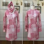 Vintage 70s Mauve Pink White Retro Print Shift Dress Scarf XS S Photo 1