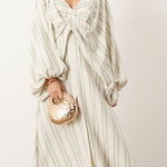 ASOS NWOT  EDITION vneck drapey maxi dress in linen mix cream green stripe size 6 Photo 0