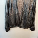 Gap Long Sleeve Scoop Neck Blouse Black Metallic Photo 8