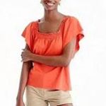 J.Crew  Smocked Square Neck Top 100% Cotton Bright Orange Flutter Sleeve Size XS Photo 0