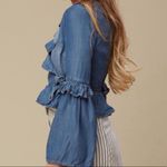Altar'd State Neenah Preppy Boho Chambray Ruffle Wrap Bell Long Sleeve S Photo 2