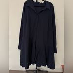 English Factory  Collar Flare Skirt Dress Navy Blue Long Sleeve Dress 2X Photo 6