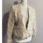 Knitted & Knotted Ivory Faux Fur Furry Open Front Cardigan Wool Cotton Blend S Photo 1