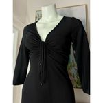 London Times Black Ruched Sheath Plunge V-Neck LBD Midi Dress Size 6 Photo 3