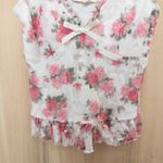 Thirty Thirty Womens Babydoll Top Size XS White Pink Floral Lace Y2K Coquette Photo 2