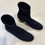 Vince  Tasha Stretch Knit Booties Navy Sock Boots Round Block Heel Photo 6