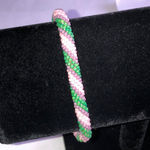 Pink Green Purple Seed Bead Crochet Beaded Rollover Stretch Bracelet Photo 0
