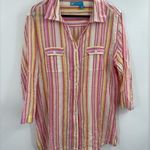 Fresh Produce  Shirt Womens Multicolor Stripe Button Up Cotton Tab Sleeve Xl Photo 0