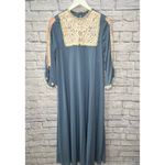 Vintage 60s Gilead Nylon Nightgown Lace High Neck Key Hole Size S Blue 56" Long Photo 7