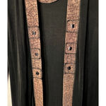 Coldwater Creek Open Front Cardigan Size 6 Long Sleeve Black Brown Trim Aztec Photo 3